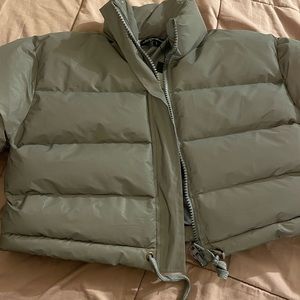 Gray Reflective Cropped Puffer Coat